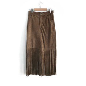 100% Suede Fringe Skirt Upcycled